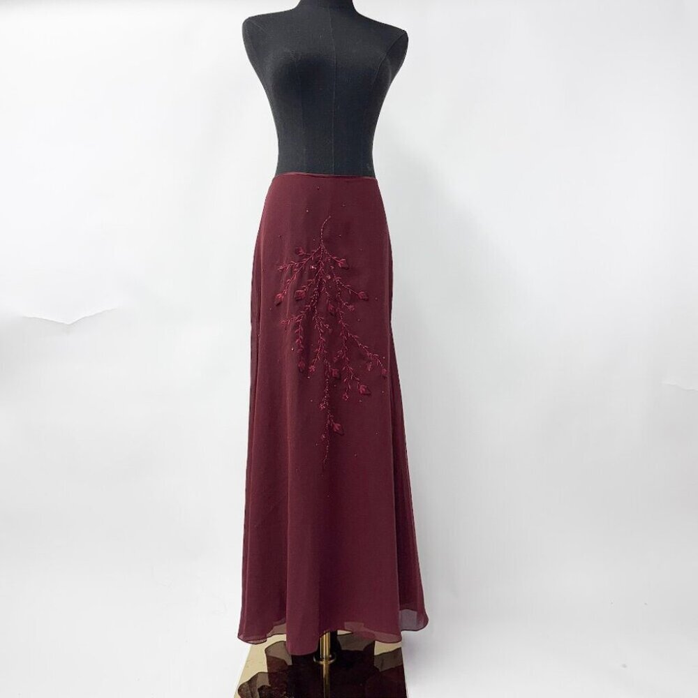 VINTAGE 90S RED MAXI SKIRT WITH EMBROIDERED DETAILS DAVID'S BRIDAL